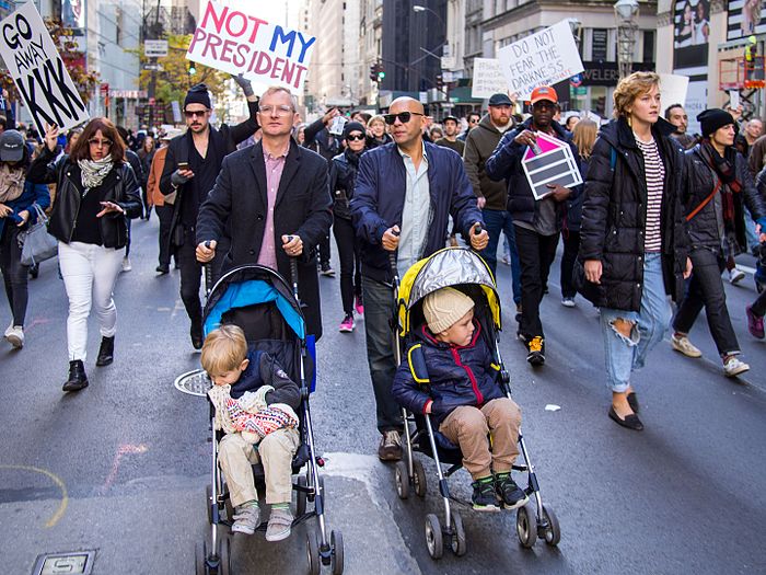 Protesters marching to Trump Tower in NY