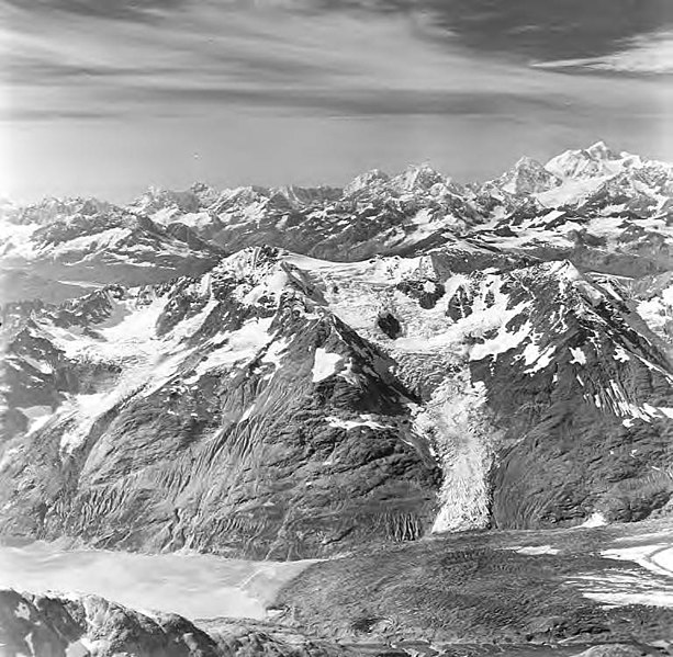 File:Rendu Glacier, rock covered tidewater glacier terminus and hanging glaciers, August 27, 1969 (GLACIERS 5825).jpg