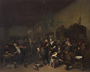 Tavern interior with dancing peasants,