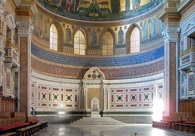 The cathedra of the Pope in the apse of St. John Lateran, the cathedral of Rome