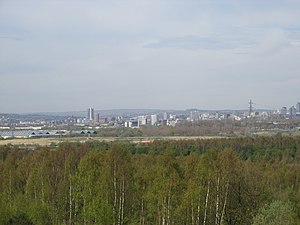 A view of Leeds City Centre from the summit of Rothwell Country Park.
