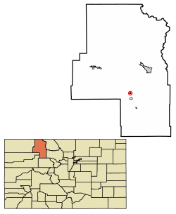 Location of Oak Creek in Routt County, Colorado.