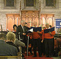 English: Service of Nine Lessons and Carols in Jèrriais, Saint Andrew's Church, Saint Helier, Jersey Normaund: Sèrvice dé Neu Léçons et Cantiques dé Noué en Jèrriais, Églyise dé Saint André, Saint Hélyi, Jèrri