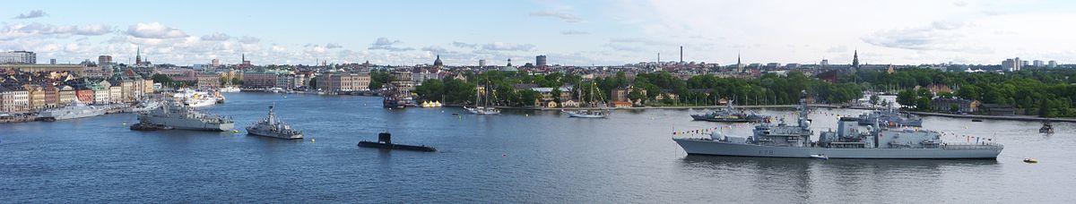 Vy över Saltsjön från Södermalm med fartyg ur svenska flottan och andra flottor, i samband med kronprinsessbröllopet 2010.