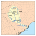 Mapa de la cuenca del río Santee, cuyo cabecera, el río Catawba pasa por Carolina del Norte