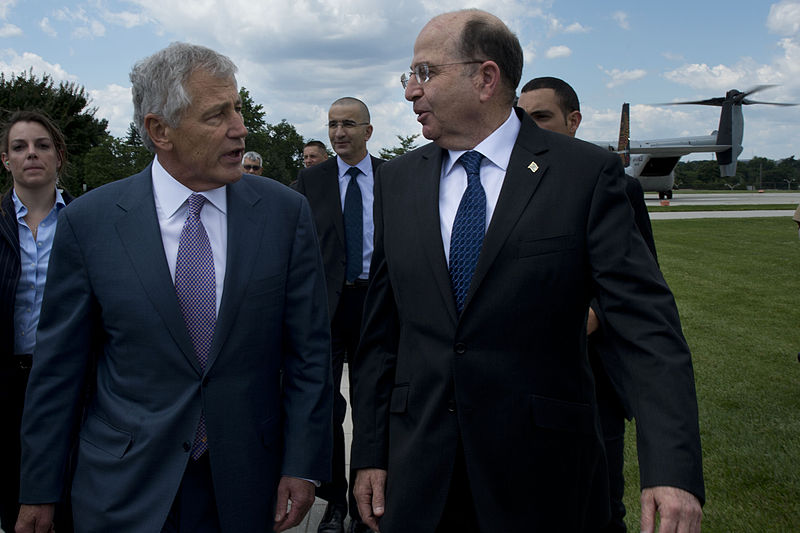 File:Secretary of Defense Chuck Hagel, left, walks with Israeli Minister of Defense Moshe Ya'alon outside the Pentagon in Arlington, Va., June 14, 2013 130614-D-BW835-205.jpg