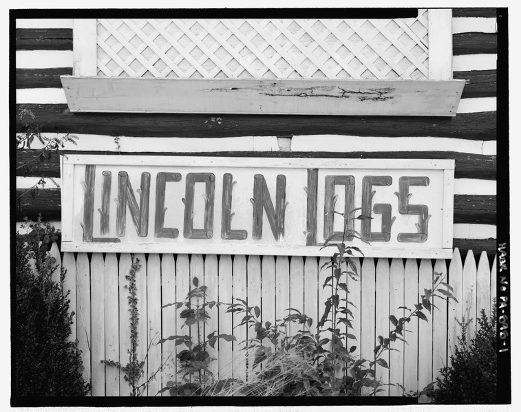 File:Sign on west end. - Lincoln Logs Hotel, York Road, Gettysburg, Adams County, PA HAER PA-595-1.tif