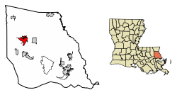 Location of Covington in St. Tammany Parish, Louisiana.