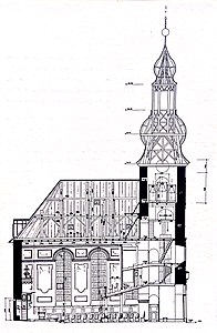 Stadtkirche Monschau Längsschnitt, Zustand 1977