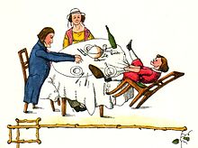 "Die Geschichte vom Zappel-Philipp". Illustration from the 1845 edition. Struwwelpeter 2.jpg