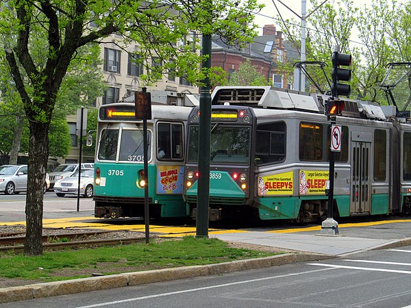 Type 7 (left) and Type 8 streetcars at Tappan Street in 2012