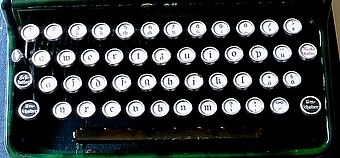Keyboard of a German mechanical typewriter (early 20th century), with shift keys labelled “Umschalter” (“switch”)