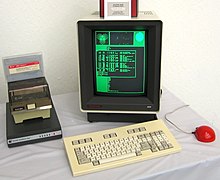 DMD 5620 terminal, based on the Blit, connected to a SVR3 host and showing the Layers interface Teletype DMD 5620.jpg