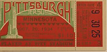 Ticket stub for October 20 game vs. Minnesota Ticket stub for October 20, 1934 Pitt versus Minnesota football game.jpg