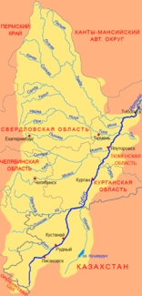 Course of the Loswa (Лозьва) in the northern catchment area of ​​the Tobol