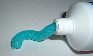 Toothpaste: Paste or gel dentifrice used to clean and maintain the health of teeth