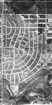 Aerial photograph of Leaside, 1942. During the Second World War, the area was home to several industrial operations.