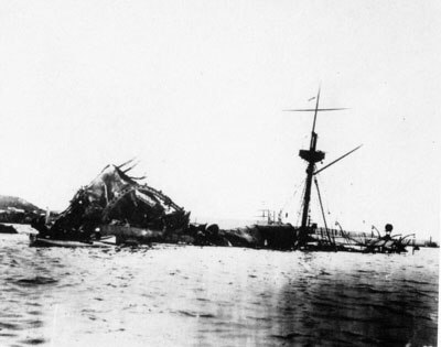 The sunken USS Maine in Havana harbor