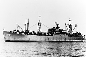 USS Venango (AKA-82) anchored off San Francisco, California (USA), circa 1945-1946 (NH 77388).jpg