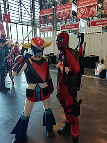 Unidentified cosplay of Grendizer and Deadpool Japan Expo 2019.jpg