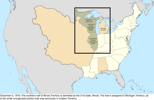 Map of the change to the United States in central North America on December 3, 1818