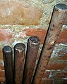 Various antique Japanese bo showing the kontei (end or tip)