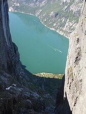 View from Kjeragbolten, Lysefjorden below
