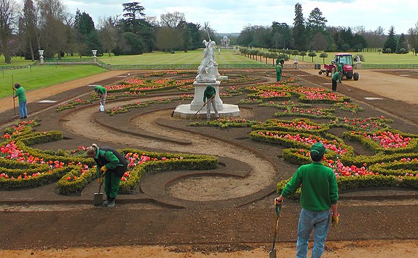 Restoration work on a parterre en broderie at Wrest Park, England