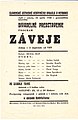 Plakat sa najavom pozorišne predstave Zaveje po tekstu Vladimira Hurban Vladimirova u Slovačkom amaterskom pozorištu u Bačkom Petrovcu (1948)