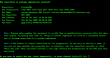 Example of a signed repository key (with ZYpp on openSUSE) Zypper new repository package signing key screenshot.png
