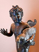 "Cupid with goose" (detail) - bronze fountain (1st century BC-1st century AD) from Pompeii - Exhibition "Herculaneum and Pompeii Vision of Discovery" at the Archaeological Museum of Naples (44638282495).jpg