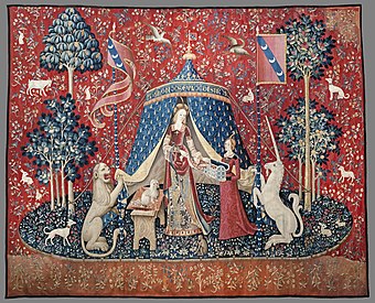 The Lady and the Unicorn, the title given to a series of six tapestries woven in Flanders, this one being called À Mon Seul Désir; late 15th century; wool and silk; 377 x 473 cm; Musée de Cluny (Paris)