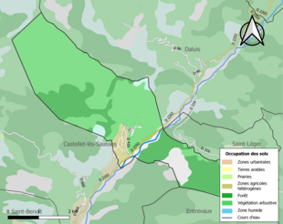 Barevná mapa znázorňující využití půdy.