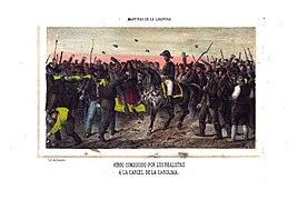 1853, Los mártires de la libertad española, vol II, Riego conducido por los realistas á la cárcel de la Carolina.jpg