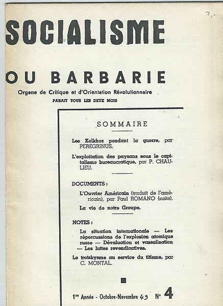 File:1970 - Socialisme ou Barbarie Tiré à part pirate du numéro 4.jpg