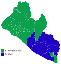 2005 carte de l'élection présidentielle du Libéria par comté (2e tour) .svg