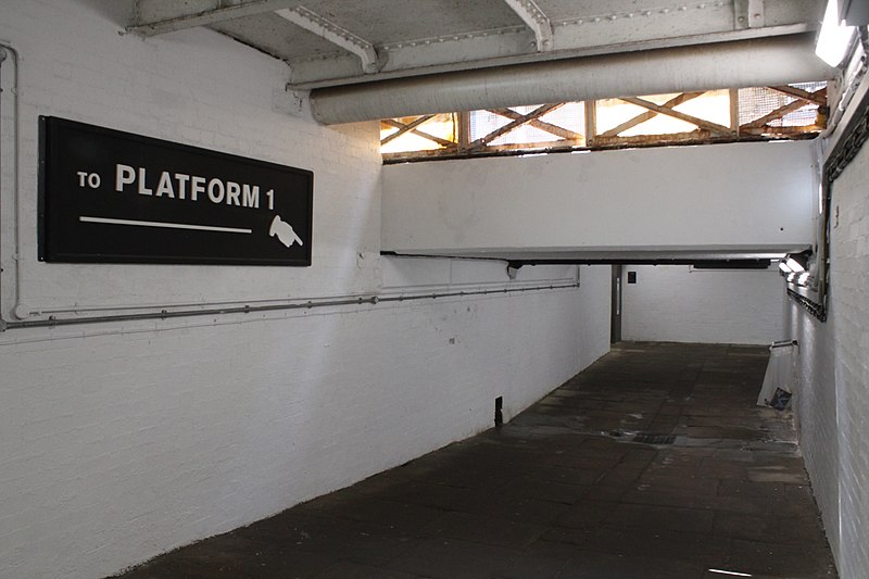 File:2019 at Hebden Bridge station - platforms are linked by this subway.JPG