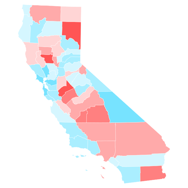 File:2022 California gubernatorial election trend map by county.svg