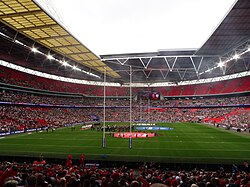 An overlook of Wembley Stadium prior to the 2023 Challenge Cup Final.