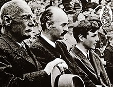 Prince Franz (right) with his father Duke Albrecht (centre) and his grandfather Rupprecht, Crown Prince of Bavaria, in 1948. 3 Generationen Bayerisches Konigshaus.jpg