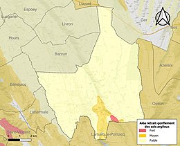 Carte des zones d'aléa retrait-gonflement des sols argileux de Pontacq.