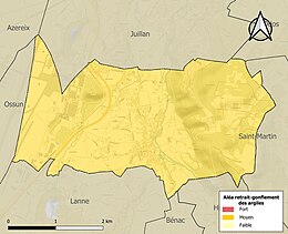 Carte des zones d'aléa retrait-gonflement des sols argileux de Louey.