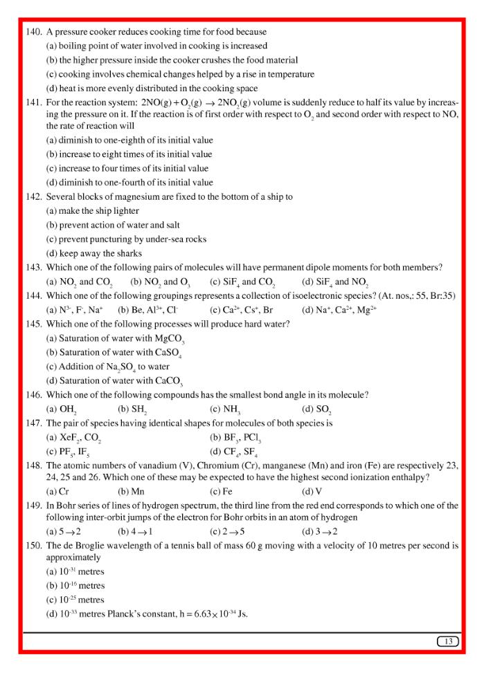 High school chemistry exam papers