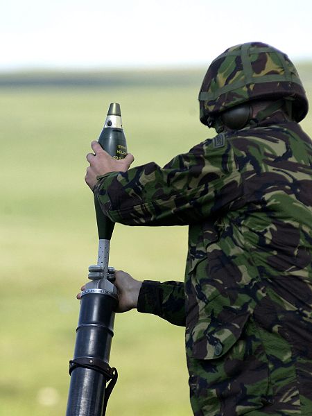 File:A member of 51 Squadron RAF Regiment, loading a 81mm Mortar before a live firing. MOD 45144832.jpg