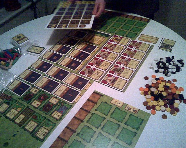 A game of Agricola being set up