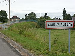 Ambly-Fleury (Ardennes) city limit sign and bridge Canal des Ardennes.JPG