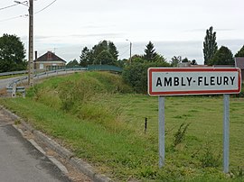 Ambly-Fleury (Ardennes) city limit sign and bridge Canal des Ardennes.JPG