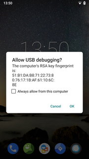 Després de connectar el dispositiu a l'ordinador amfitrió, l'usuari ha de verificar l'empremta digital de la clau RSA de l'ordinador amfitrió