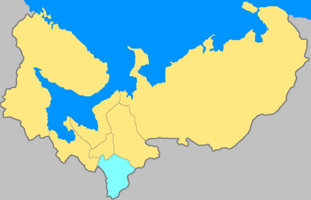 Map of Arkhangelsk Governorate with Shenkursky Uyezd in light blue