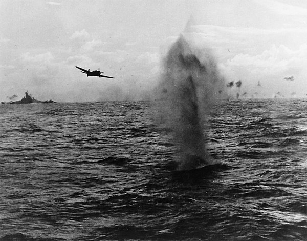 B6N torpedo bomber attacking TG 38.3 during the Formosa Air Battle, October 1944